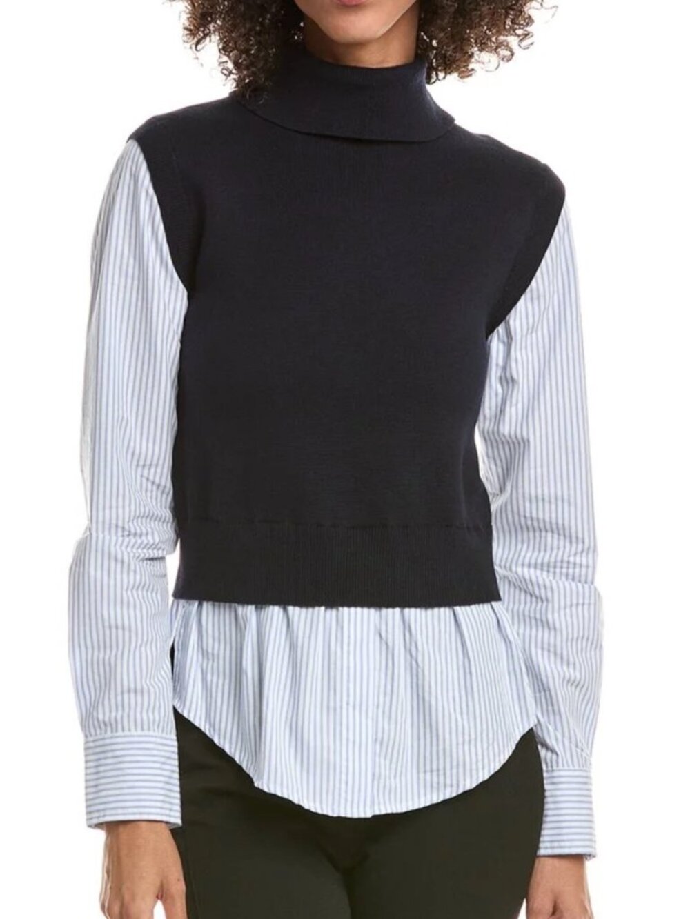 🌟 DEREK LAM 🌟 10 CROSBY AISSA MIXED MEDIA WOOL BLEND TOP BLUE SZ S